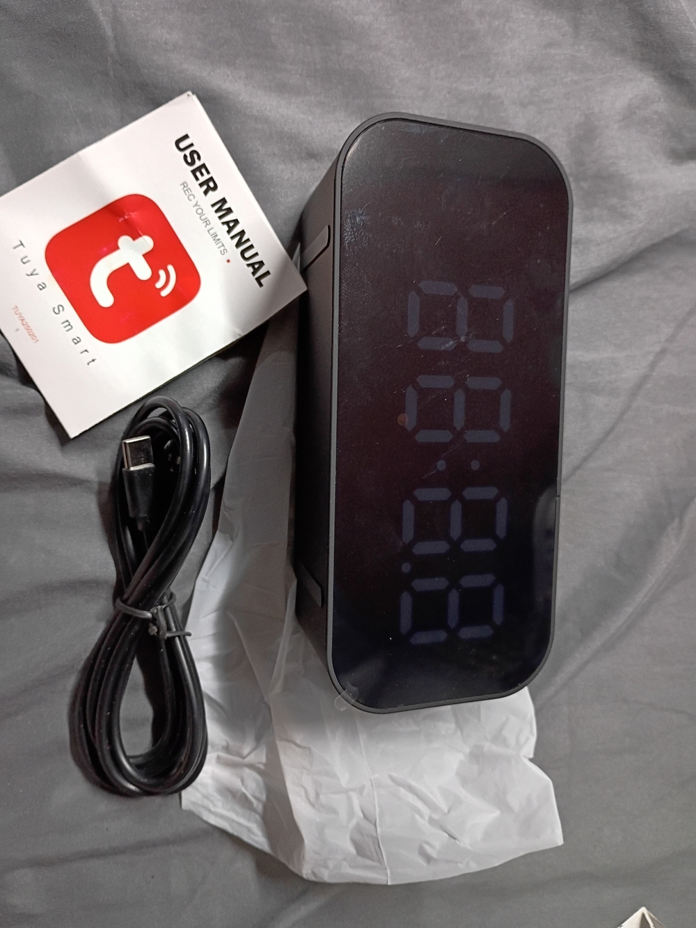 Amazon Black Digital LED Alarm Clock with USB Cable
